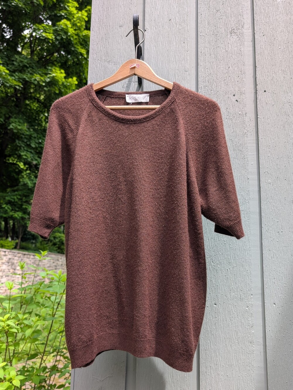 Lord & Taylor Brown Short-Sleeve Crew Neck Sweater
